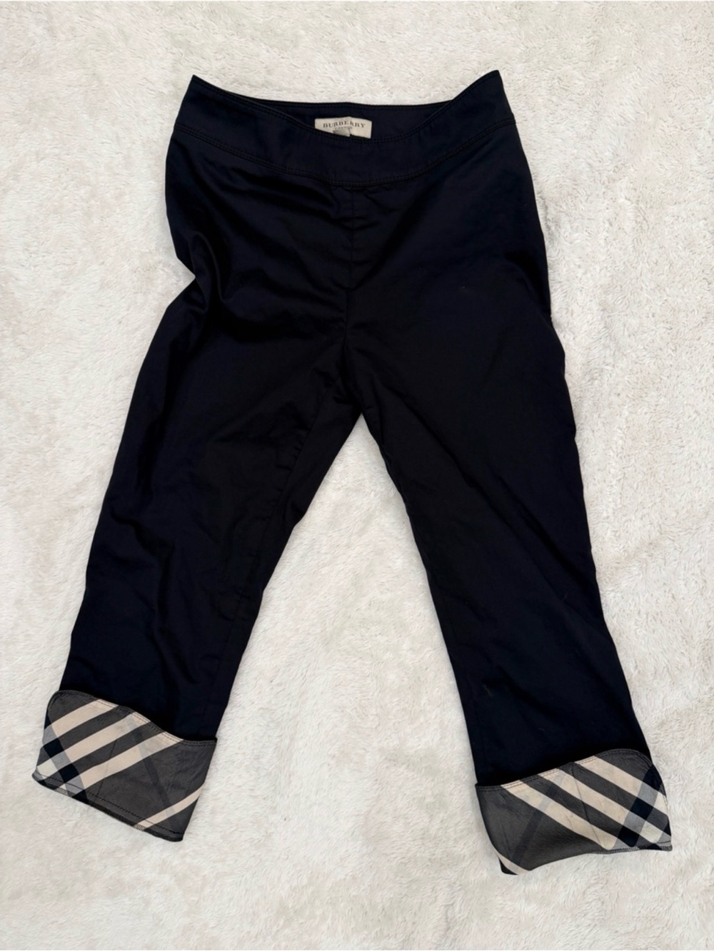 Burberry Black Capri Pants with Plaid Cuff Detail